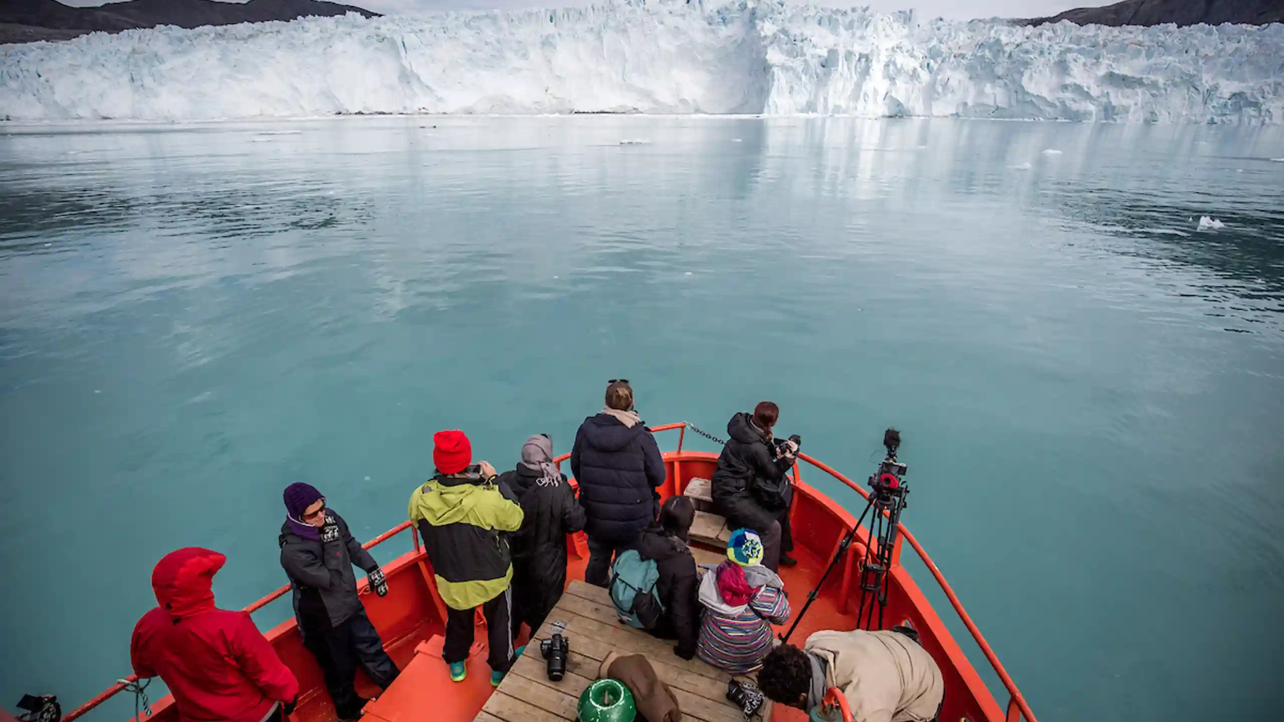 A Passenger Boat Near The Eqi Glacier In Greenland