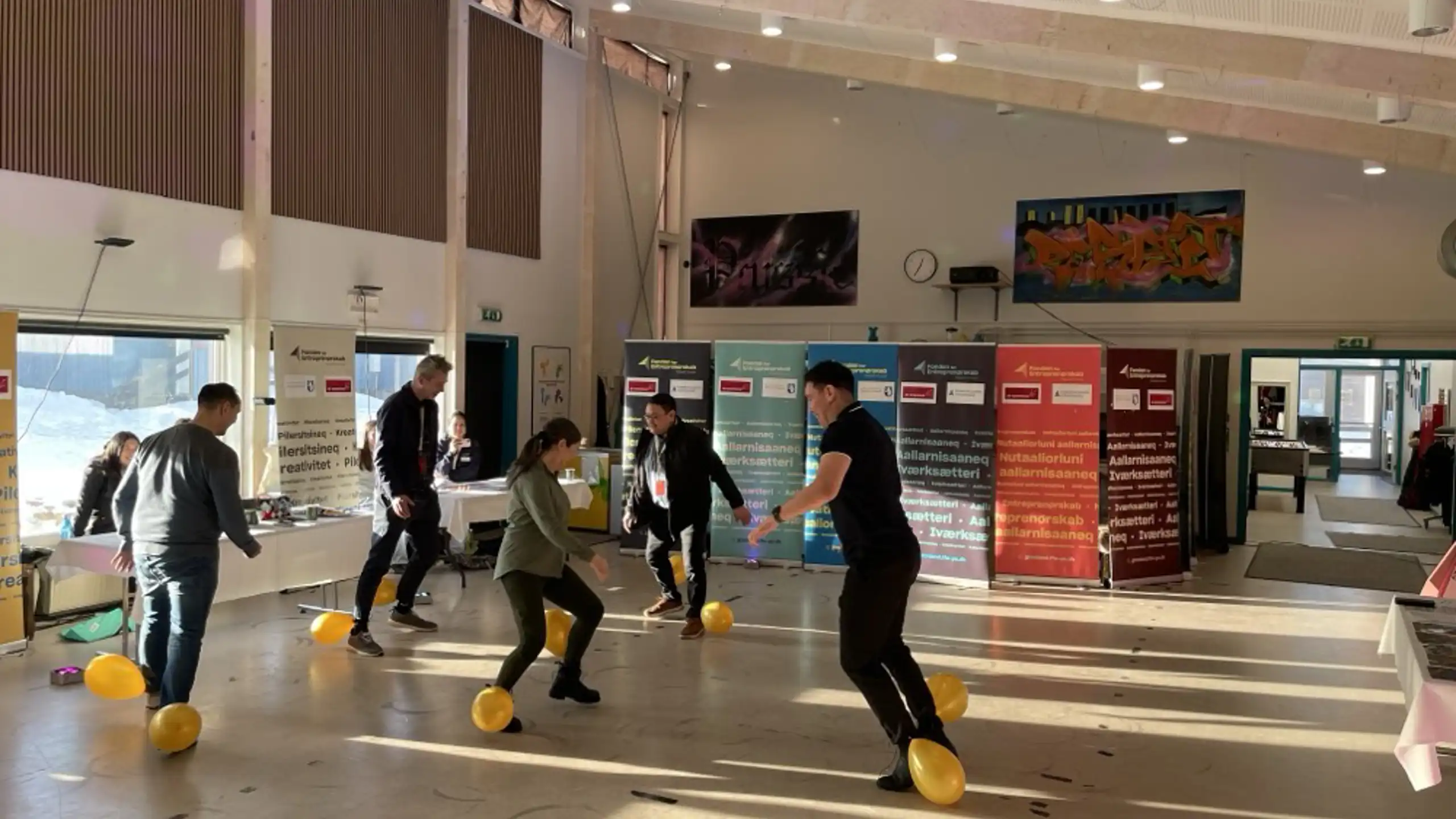 Teachers and jugdes warming up before the competition