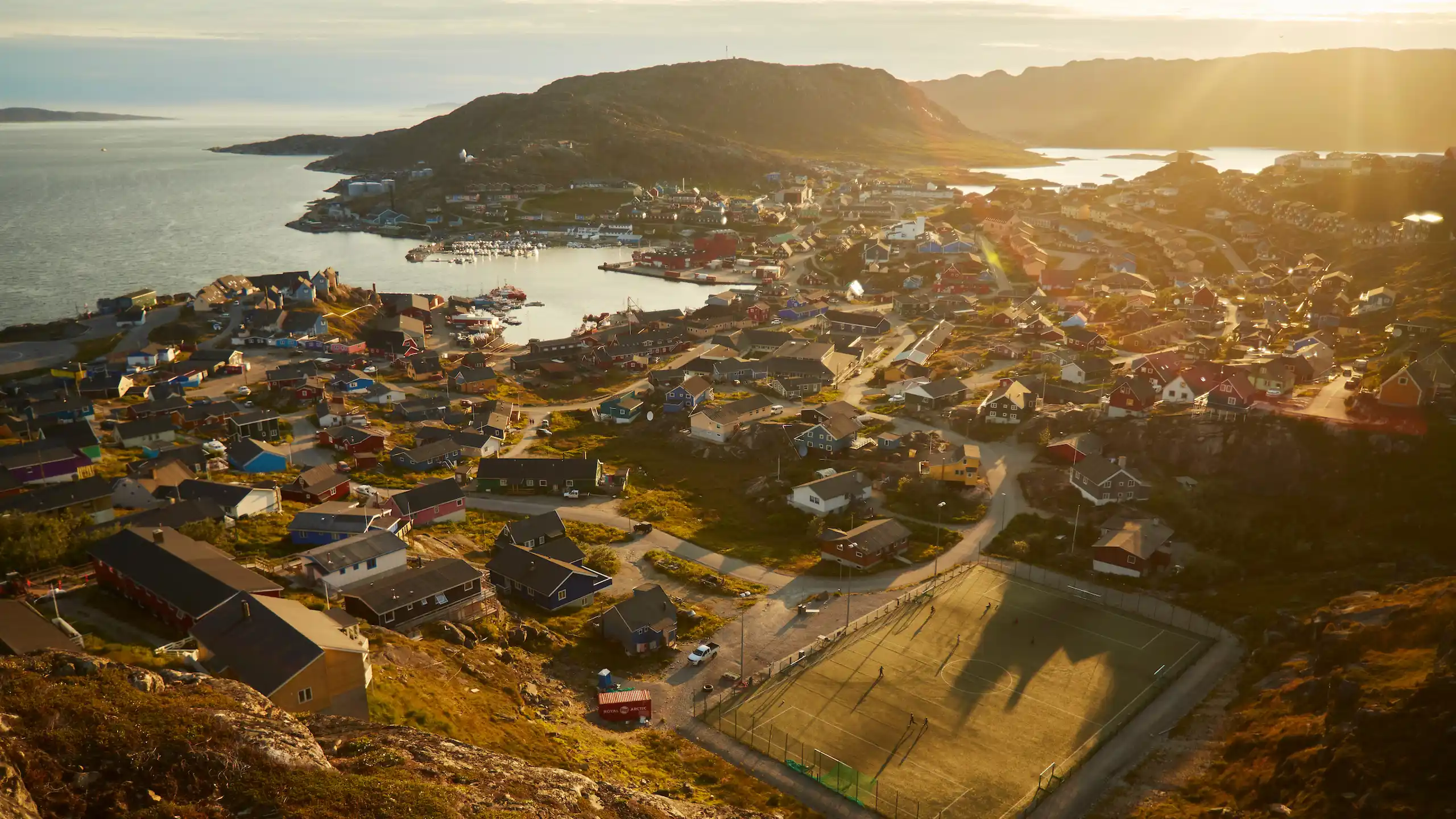 Qaqortoq Football Field With Sunset. Photo Peter Lindstrom , Visit Greenland